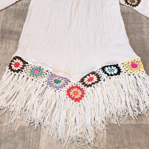 Asha Womens OS Boho Swim Cover Up Tunic Festival Fringe Crochet Artsy Colorful - Picture 4 of 6